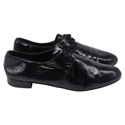 Prada Lace-up Loafers In Black Patent Leather In Multi