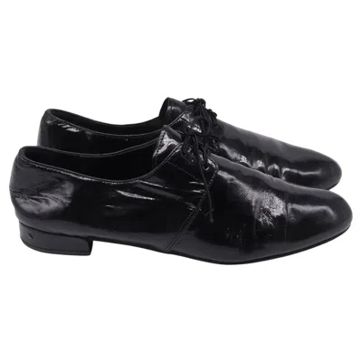 Pre-owned Prada Lace-up Loafers In Black Patent Leather