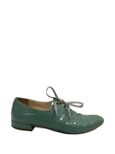 Pre-owned Prada Lace-up Patent Leather Oxfords In Green