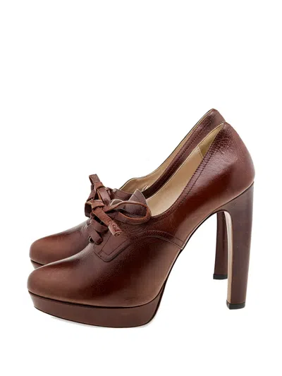 Pre-owned Prada Lace-up Platform Ankle Boots In Brown