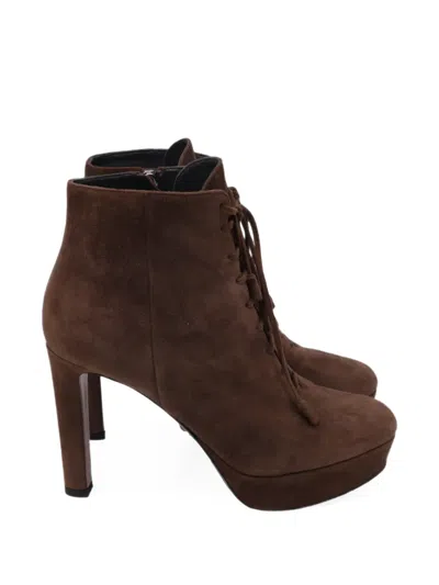 Pre-owned Prada Lace-up Platform Boots In Brown