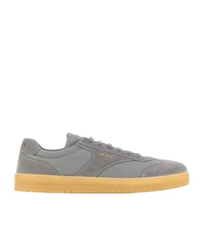 Prada Grey Suede E Re-nylon Sneakers In Gray