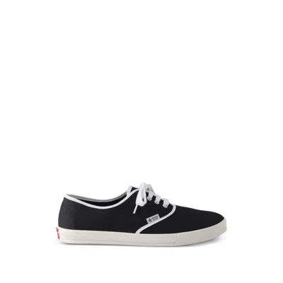 Prada Lace Up Sneakers Contrast Trim Rubber Sole In Black