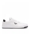 Prada White Calf Leather Bos Taurus Low Top Sneakers In White/black