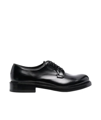 Prada Triangle Logo Shiny Leather Derby Shoes In Multi