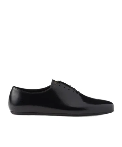 Prada Brushed-leather Lace-up Shoes In Nero