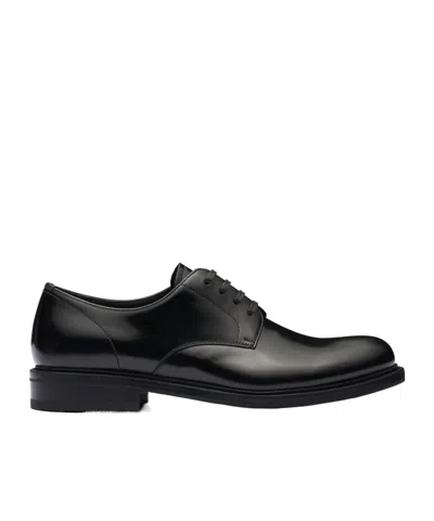 Prada Lace-up Leather Derbies In Black