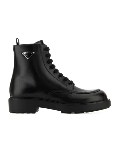 PRADA PRADA LOGO PLAQUE LACED BOOTS