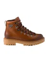 Prada Logo Leather Lace-up Boots In Brown