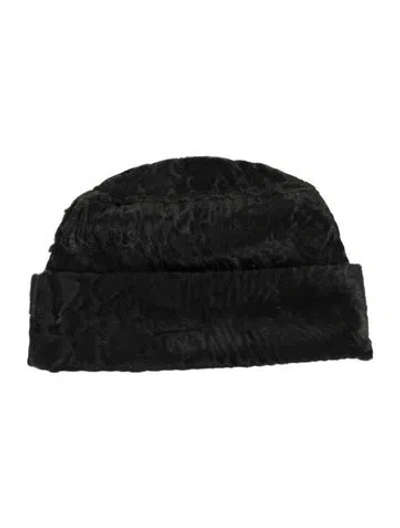 Pre-owned Prada Lamb Fur Beanie In Black