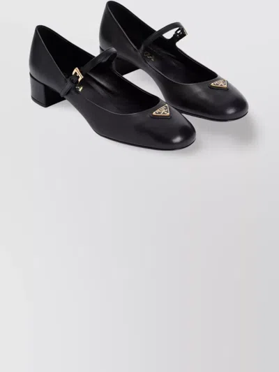 Prada Lamb Leather Block Heel Pumps In Black