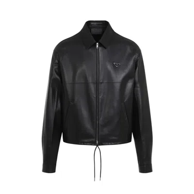 Prada Lamb Leather Jacket With Design In Black