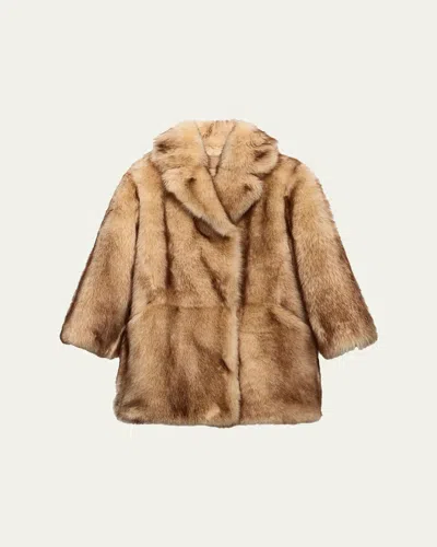 Prada Lamb Shearling Oversized Coat In Brown