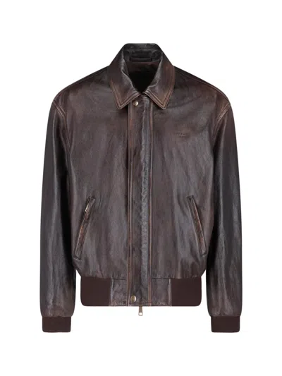 Prada Lambskin Bomber Jacket In Brown