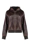 Prada Nappa Leather Hoodie Jacket In Brown