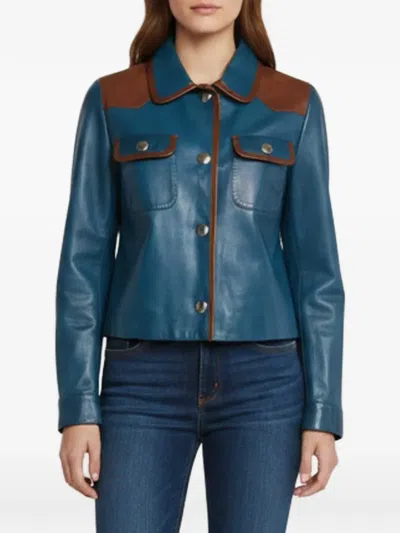 Pre-owned Prada Lambskin Leather Cropped Jacket In Blue