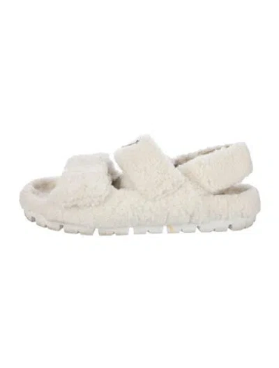 Pre-owned Prada Lambskin Slingback Sandals In White
