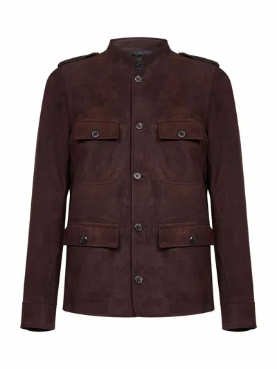Prada Lambskin Suede Jacket In Brown