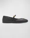 Prada Lambskin Triangle Mary Jane Ballerina Flats In Nero