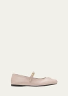 Prada Lambskin Triangle Mary Jane Ballerina Flats In Pink