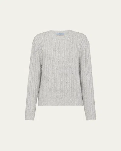 Prada Wool And Cashmere Crew-neck Sweater With Rhinestones In Marmo