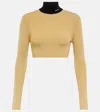 Prada Lamé Cropped Turtleneck Sweater In Oro