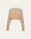 Prada Wool And Cashmere Cardigan With Rhinestones In Cammello