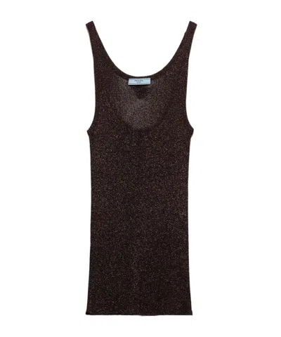Prada Lamé Tank Top In Brown