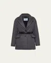 Prada Lana Wool-cashmere Belted Padded Jacket In Ardesia
