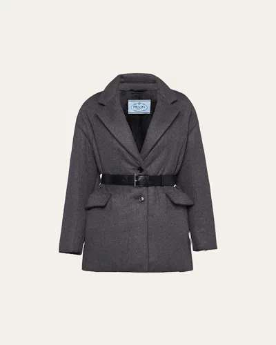 Prada Lana Wool-cashmere Belted Padded Jacket In Ardesia