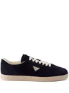 Prada Low-top Suede Sneakers With Rubber Sole In Blau