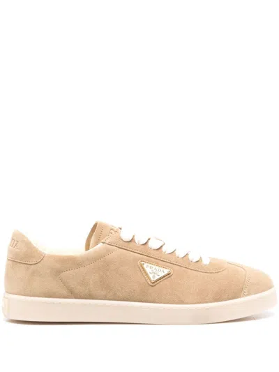 Prada Lane Lace Low-cut Skate Shoes In Beige