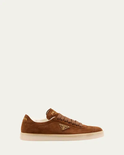 Prada Lane Triangle Logo Low Top Sneaker In Rovere