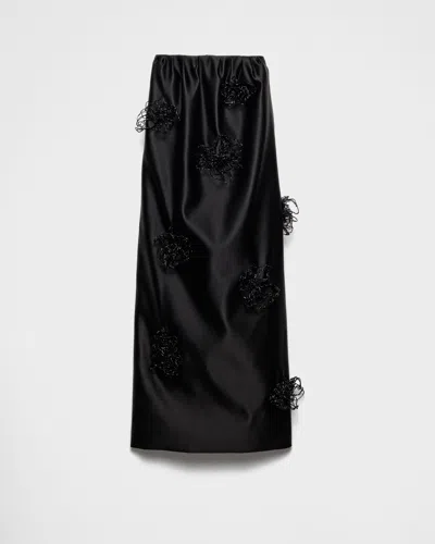 Prada Langer Rock Aus Besticktem Doppelsatin In Schwarz