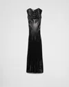 Prada Langes Kleid Aus Satin-jersey Mit Paillettenbesatz In Schwarz
