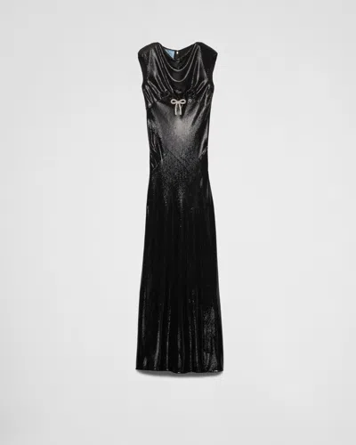 Prada Langes Kleid Aus Satin-jersey Mit Paillettenbesatz In Schwarz