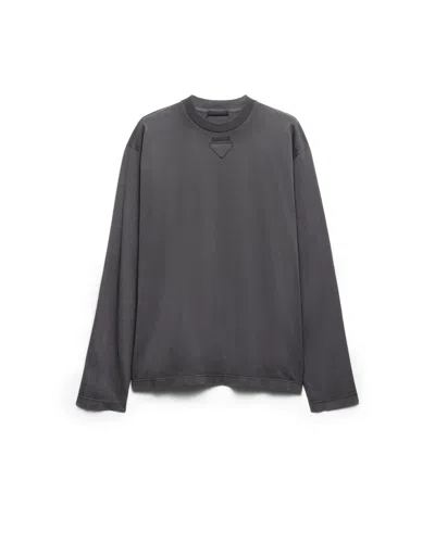 Prada Langärmliges T-shirt Aus Baumwolle In Gray