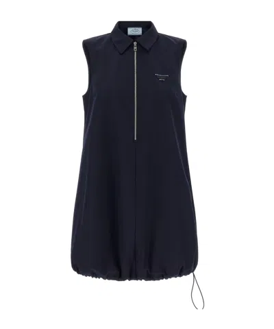 Prada Womens Blue Branded Sleeveless Cotton-poplin Mini Dress