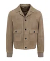 Prada Classic Button-up Lamb Leather Jacket In Brown