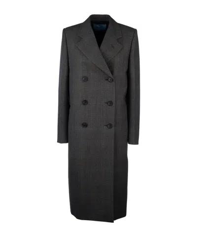 Prada Lapel Long-sleeved Coat In Black