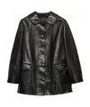 Prada Lapel Long-sleeved Leather Jacket In Black