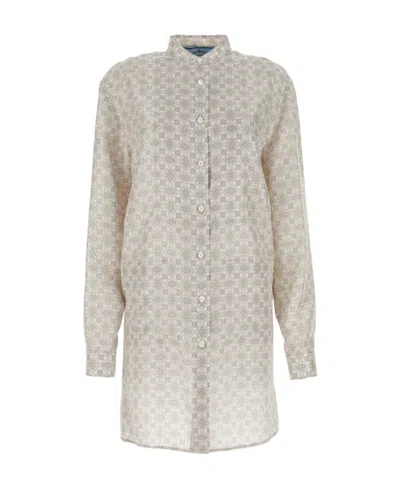 Prada Lapel Long-sleeved Shirt Dress In Multi