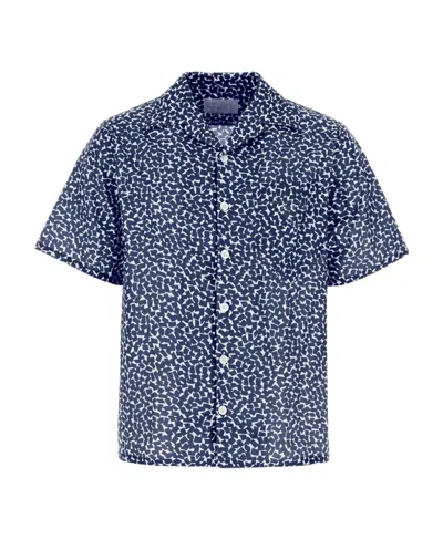 Prada Blue Printed Poplin Shirt In Multi