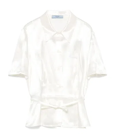 Prada Lapel Short-sleeved Top In White