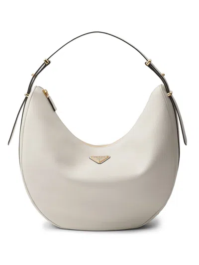Prada Large Arqué Leather Shoulder Bag In Weiss