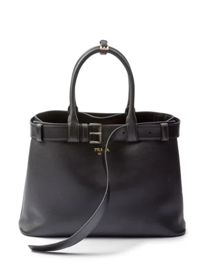 PRADA LARGE BELTED LEATHER HANDBAG
