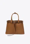 Prada Buckle Large Leather Handbag With Belt In Caramel