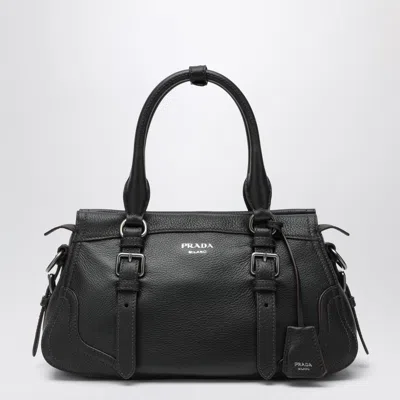 Prada Large Black Leather Shopping Bag In White