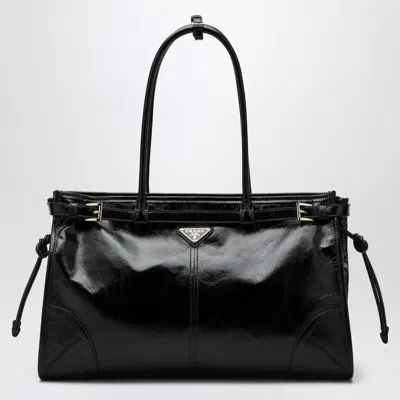 Prada Womens Black Logo-plaque Large Leather Top-handle Bag