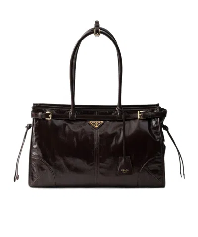 Prada Large Bonnie Large Leather Handbag In Brown